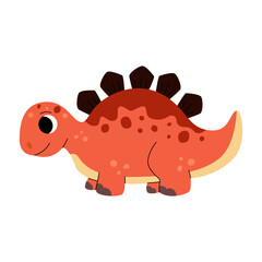 Cute baby stegosaurus dinosaur. Jurassic reptiles. Childish prehistoric dino paleontology. Dinosaur era wildlife. Prehistoric lizard for children. Cartoon vector.
