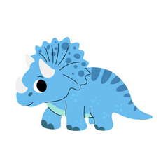 Cute baby triceratops dinosaur. Jurassic reptiles. Childish prehistoric dino paleontology. Dinosaur era wildlife. Prehistoric lizard for children. Cartoon vector.