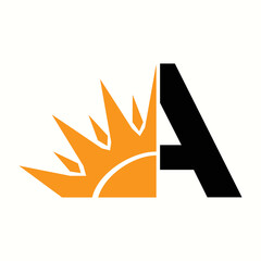logo letter a with icon sun vector design
