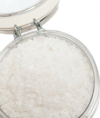 jar with Dead Sea Salt . spa care concept. macro shot