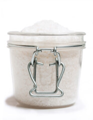 jar with Dead Sea Salt . spa care concept. close up