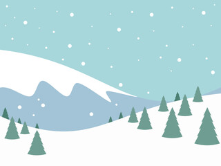 Christmas background, pine trees on the mountain with snow, happy new years 