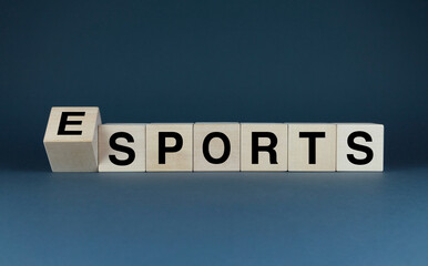 Esports or Sports. Cubes form the words Esports or Sports.