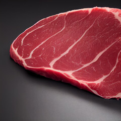Raw marbled beef, fillet or steak on a cutting board. Shallow depth of field