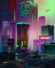 drawn city of the future. cyberpunk urban landscape