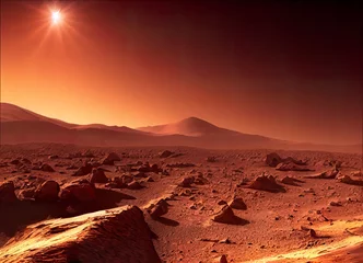 Papier Peint photo Brique Planet Mars landscape mattepainting red desert scifi and scientific illustration background