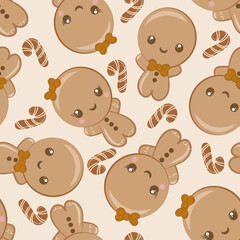Obraz premium Childish seamless pattern with hand-drawn cookies in Scandinavian style. Creative vector childish background or illustration for kids. Good for Fabric, textiles, giftware, and wallpaper.
