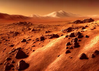 Planet Mars landscape mattepainting red desert scifi and scientific illustration background
