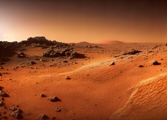 Planet Mars landscape mattepainting red desert scifi and scientific illustration background