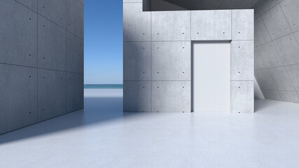 modern concrete room space, floor, wall, concrete structures, empty rooms with wall background. Concept industrial space and building structures place products. 3D rendering