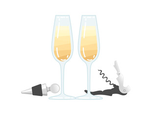 Two cocktails in glass with bar accessory tools vector illustration on white background