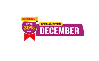 30 Percent december discount offer, clearance, promotion banner layout with sticker style. 