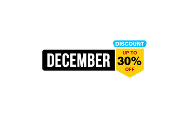 Obraz premium 30 Percent december discount offer, clearance, promotion banner layout with sticker style. 