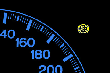 ABS error on dashboard of car. ABS warning light, damaged sensor. illuminated car indicator close up - obrazy, fototapety, plakaty