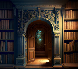 Mysterious secret passage in an ancient library