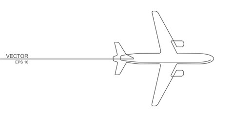 Flying plane.Airplane.Air flights.Continuous line drawing.Vector illustration .
