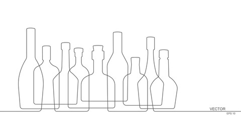 Drink Background.Alcoholic drinks concept.Continuous line drawing.Vector illustration .
