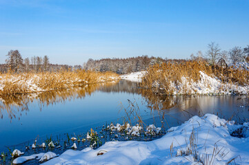The Zdvij River has not yet frozen over in winter. Ukraine