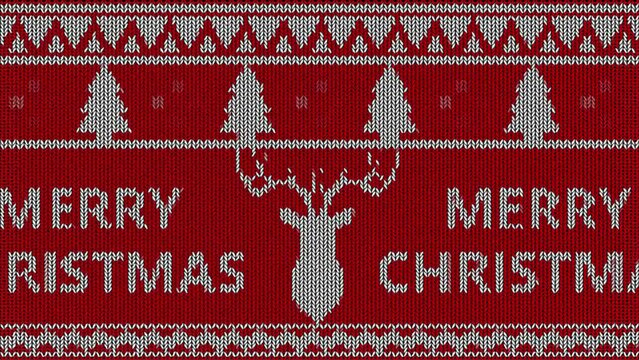 Knitted pattern, ugly sweater animation Christmas, New Year or winter design. Sweater decoration for Scandinavian pattern