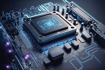 Computer 4.5 CPU Motherboard New Technologie Microcomputer Chip Schaltkreis Bus Future Sience Generative AI Digital Art Backdrop Background Hintergrund Brainstorming Next Generation