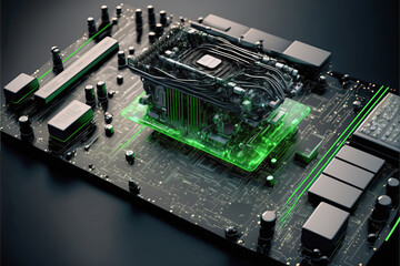 Fototapeta premium Computer 4.5 CPU Motherboard New Technologie Microcomputer Chip Schaltkreis Bus Future Sience Generative AI Digital Art Backdrop Background Hintergrund Brainstorming Next Generation