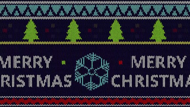 Knitted pattern, ugly sweater animation Christmas, New Year or winter design. Sweater decoration for Scandinavian pattern