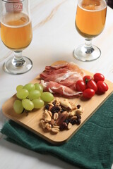 snacks on wooden board