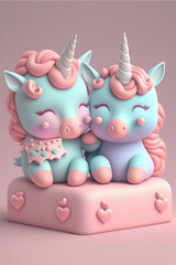 Obraz premium Sweet unicorns, generative ai