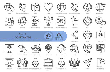 Set of conceptual icons. Vector icons in flat linear style for web sites, applications and other graphic resources. Set from the series - Contacts. Editable outline icon.	
