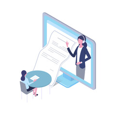 a isometric illustration of business people meeting and contracting
