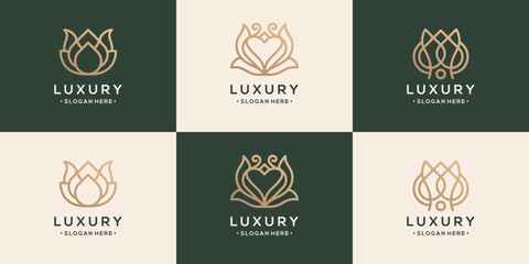 Set of luxury monoline flower for spa and salon