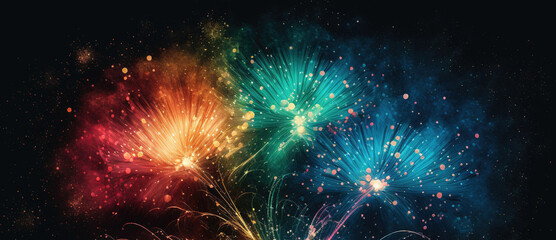 fireworks in the night sky , background copy space - obrazy, fototapety, plakaty
