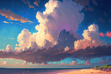 Obraz na płótnie Canvas Beautiful summer clouds, fantasy landscape, art illustration