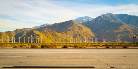 Autumn Road Trip Agricultural Field Landscape on California Route 74, Florida Avenue in Valle Vista with view of Red Mountain and Mt San Jacinto, Southern California, USA