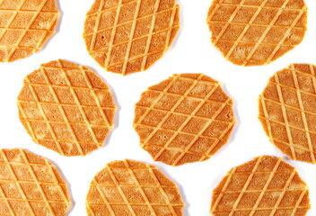 Waffle biscuit with butter isolated on white, top view