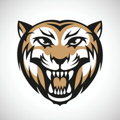 Black, grey and brown tiger head logotype on white background
