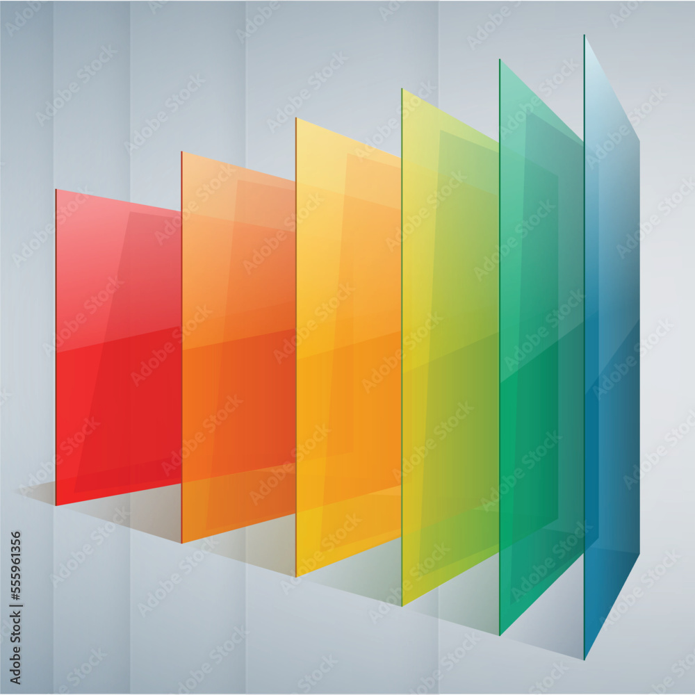 Aufkleber 3d perspective rainbow shiny abstract rectangle layers on grey stripes background