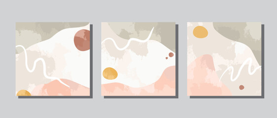 Set 3 illustration vector EPS print hand draw painted abstract shapes geometry contemporary aesthetic mid century modern art Scandinavian nordic design style