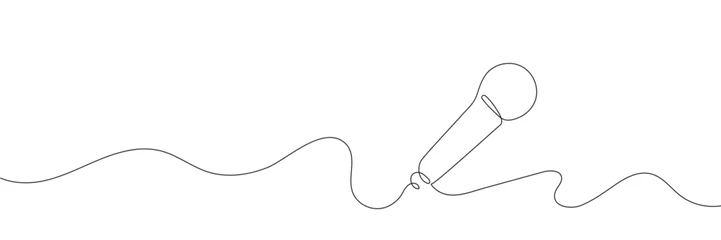 Foto op Plexiglas Een lijn Microfoon continu een lijntekening geïsoleerd op een witte achtergrond. Vector illustratie