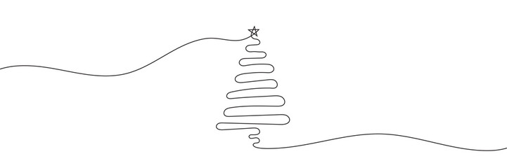 Christmas tree one line drawing isolated on white background. Vector illustration