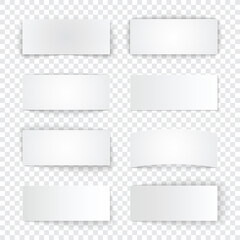 Set of blank paper banners with realistic shadows on transparent background