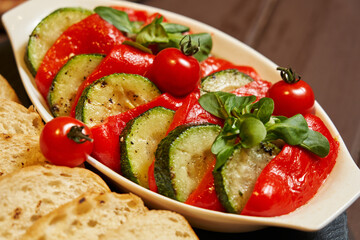 appetizing grilled zucchini and red bell pepper. snack. buffet. antipasti. snack