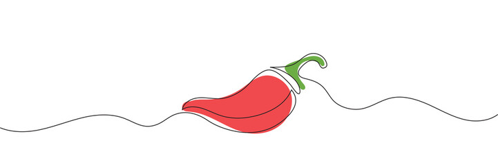 Red chilli. One line drawing on a white background. Vector illustration