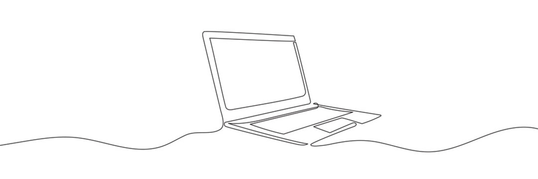 Single line drawing of laptop gadget isolated on white background. Vector illustration
