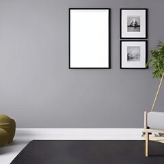 Gray modern living room with frame for mockup