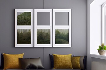 Gray modern living room with frame for mockup
