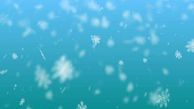 Abstract Christmas Snowflakes background. Falling Christmas snow flake pattern fall isolated on blue. Snowflakes decoration effect
