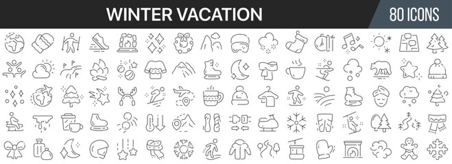 Winter vacation line icons collection. Big UI icon set in a flat design. Thin outline icons pack. Vector illustration EPS10