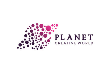 Planet icon logo design, abstract globe planet vector illustration with dots concept