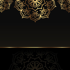 Obraz na płótnie Canvas Vector square premium banner with gold mandala. Luxury dark background with empty space